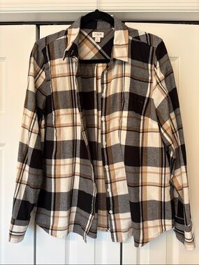 J. Crew Plaid Button-Down Shirt in Black, Gray & Cream